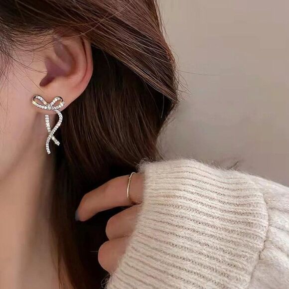 Crystal Bow Earrings in Silver - Picture 11 of 11